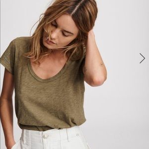 RAG & BONE THE SLUB U NECK TEE IN DRY GRASS